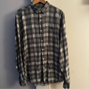 BURBERRY BRIT VINTAGE GREY PLAID BUTTON DOWN ULTRA SOFT COTTON MENS SZ LARGE